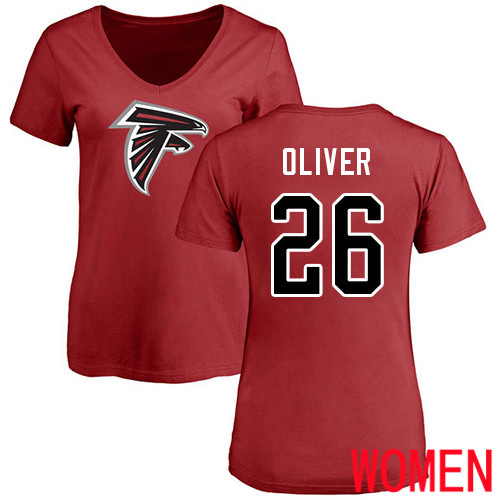 Atlanta Falcons Red Women Isaiah Oliver Name And Number Logo NFL Football #26 T Shirt->nfl t-shirts->Sports Accessory